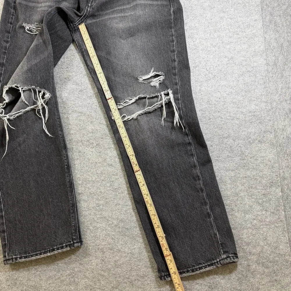 American Eagle 90s Boyfriend Jeans Womens 6 Black Faded Distressed Frayed Ripped